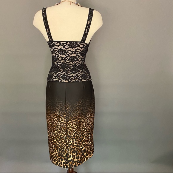 🐆 Black and leopard print pencil skirt. - Picture 3 of 9